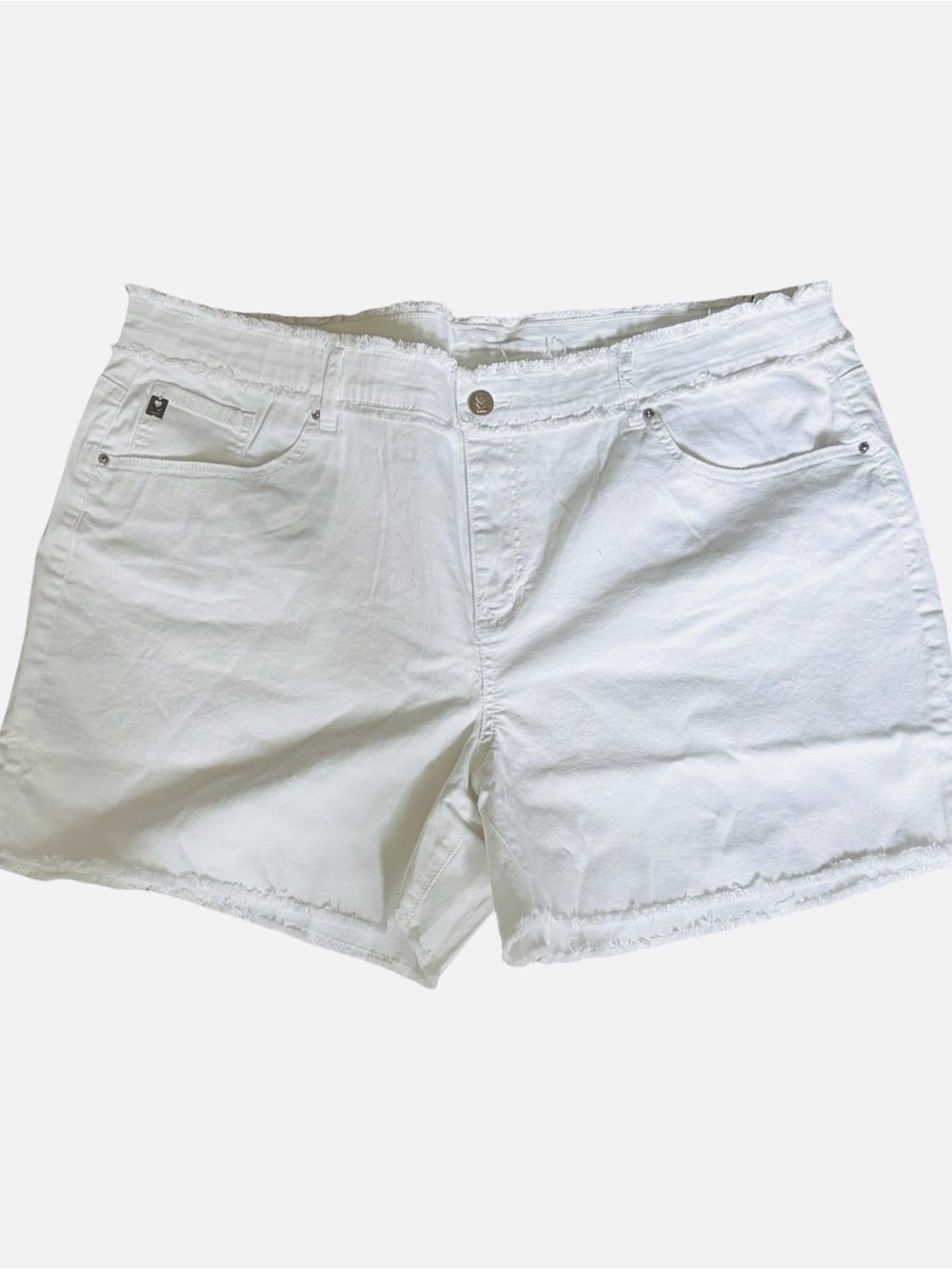 Belle by Kim Gravel White Frayed Hem Denim Shorts